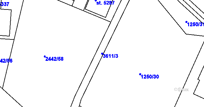 Parcela st. 3611/3 v KÚ Rožnov pod Radhoštěm, Katastrální mapa