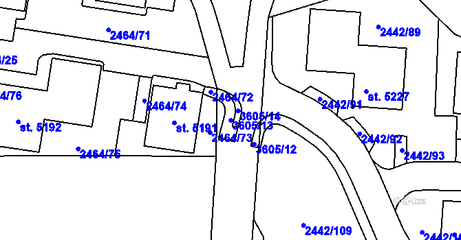 Parcela st. 3605/13 v KÚ Rožnov pod Radhoštěm, Katastrální mapa
