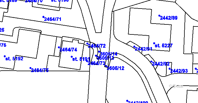 Parcela st. 3605/14 v KÚ Rožnov pod Radhoštěm, Katastrální mapa