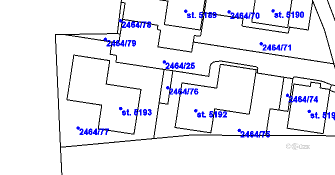 Parcela st. 2464/76 v KÚ Rožnov pod Radhoštěm, Katastrální mapa
