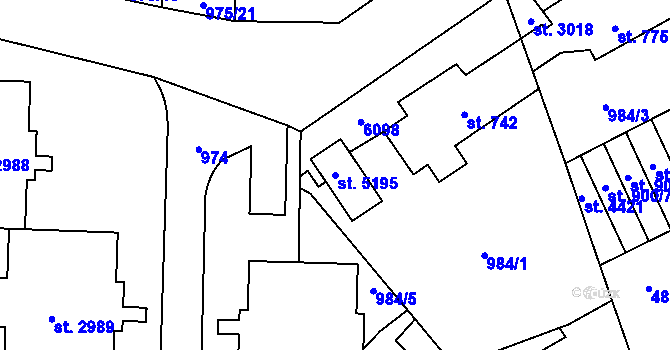 Parcela st. 5195 v KÚ Rožnov pod Radhoštěm, Katastrální mapa