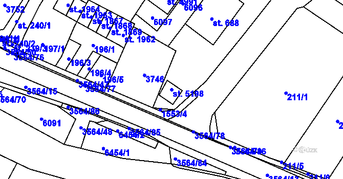 Parcela st. 5198 v KÚ Rožnov pod Radhoštěm, Katastrální mapa