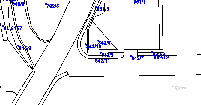 Parcela st. 842/9 v KÚ Rožnov pod Radhoštěm, Katastrální mapa