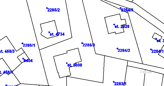 Parcela st. 2286/3 v KÚ Rožnov pod Radhoštěm, Katastrální mapa