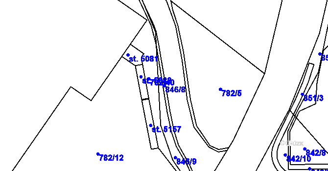 Parcela st. 846/8 v KÚ Rožnov pod Radhoštěm, Katastrální mapa