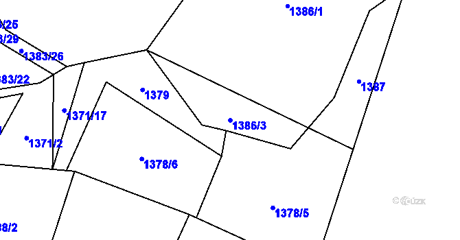 Parcela st. 1386/3 v KÚ Rožnov pod Radhoštěm, Katastrální mapa