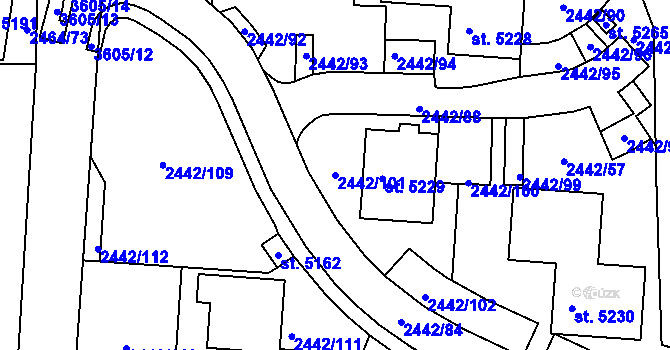 Parcela st. 2442/101 v KÚ Rožnov pod Radhoštěm, Katastrální mapa