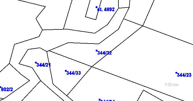 Parcela st. 344/32 v KÚ Rožnov pod Radhoštěm, Katastrální mapa