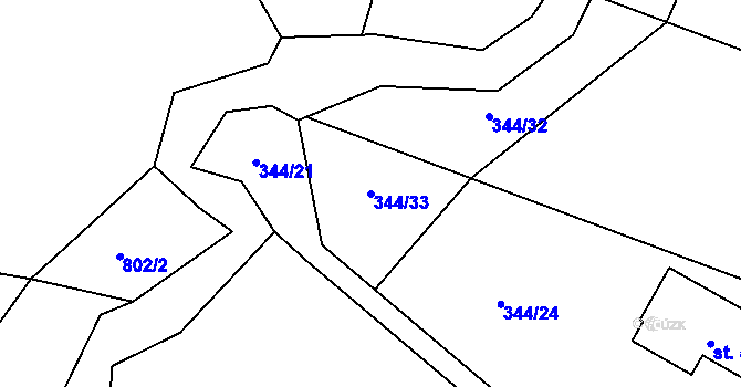 Parcela st. 344/33 v KÚ Rožnov pod Radhoštěm, Katastrální mapa