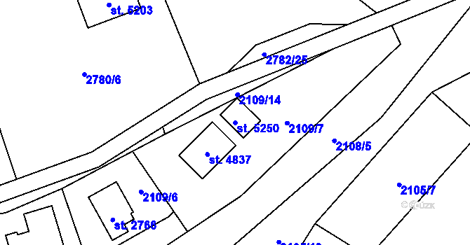 Parcela st. 5250 v KÚ Rožnov pod Radhoštěm, Katastrální mapa