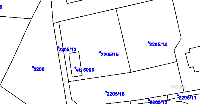 Parcela st. 2205/15 v KÚ Rožnov pod Radhoštěm, Katastrální mapa
