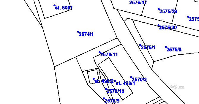 Parcela st. 2570/11 v KÚ Rožnov pod Radhoštěm, Katastrální mapa