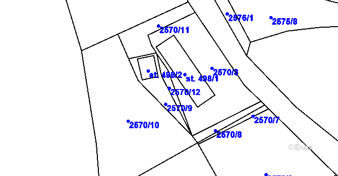 Parcela st. 2570/12 v KÚ Rožnov pod Radhoštěm, Katastrální mapa