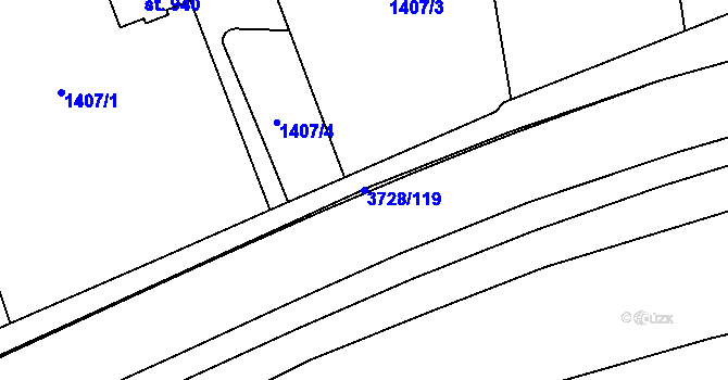 Parcela st. 3728/119 v KÚ Rožnov pod Radhoštěm, Katastrální mapa