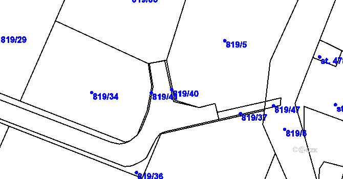 Parcela st. 819/40 v KÚ Rožnov pod Radhoštěm, Katastrální mapa