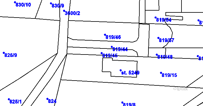 Parcela st. 819/45 v KÚ Rožnov pod Radhoštěm, Katastrální mapa