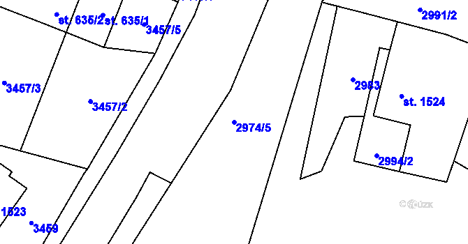 Parcela st. 2974/5 v KÚ Rožnov pod Radhoštěm, Katastrální mapa