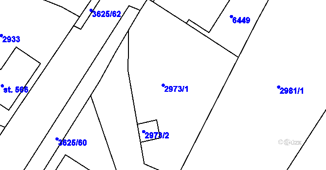 Parcela st. 2973/1 v KÚ Rožnov pod Radhoštěm, Katastrální mapa