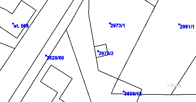Parcela st. 2973/2 v KÚ Rožnov pod Radhoštěm, Katastrální mapa