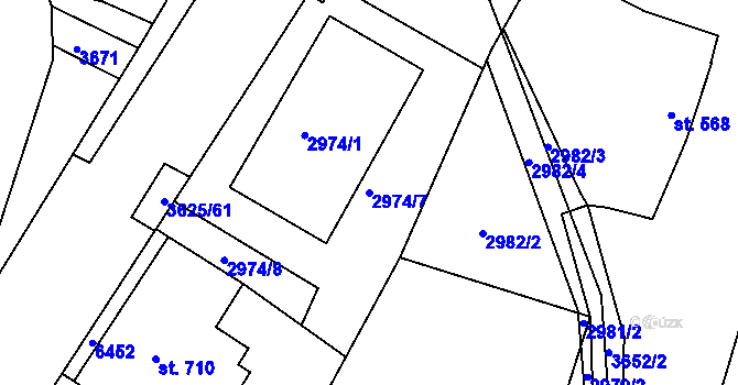 Parcela st. 2974/7 v KÚ Rožnov pod Radhoštěm, Katastrální mapa