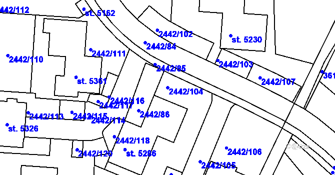 Parcela st. 2442/104 v KÚ Rožnov pod Radhoštěm, Katastrální mapa
