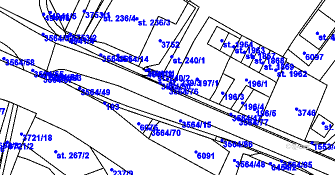 Parcela st. 3564/76 v KÚ Rožnov pod Radhoštěm, Katastrální mapa