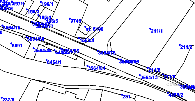 Parcela st. 3564/78 v KÚ Rožnov pod Radhoštěm, Katastrální mapa