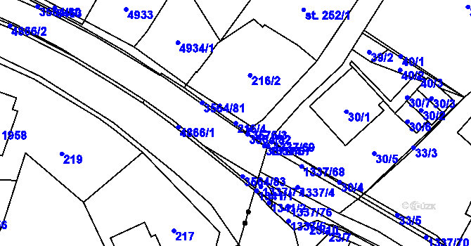 Parcela st. 216/4 v KÚ Rožnov pod Radhoštěm, Katastrální mapa