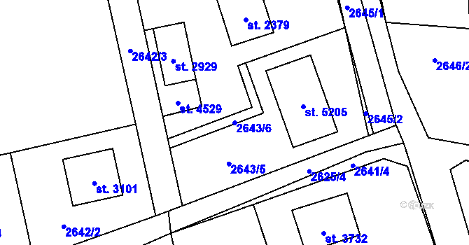 Parcela st. 2643/6 v KÚ Rožnov pod Radhoštěm, Katastrální mapa