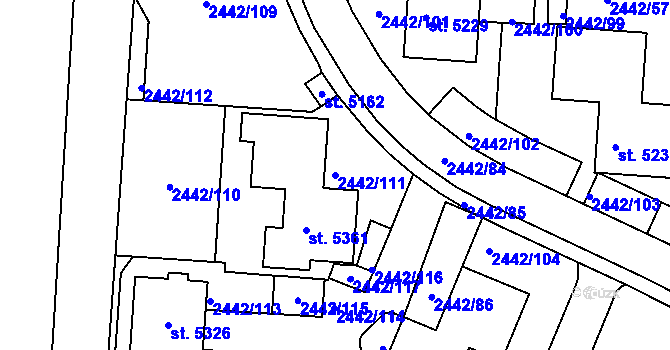 Parcela st. 2442/111 v KÚ Rožnov pod Radhoštěm, Katastrální mapa