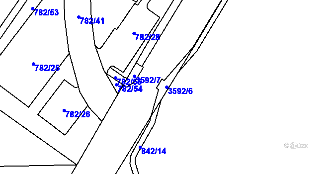 Parcela st. 3592/6 v KÚ Rožnov pod Radhoštěm, Katastrální mapa