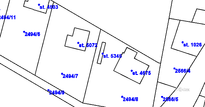 Parcela st. 5345 v KÚ Rožnov pod Radhoštěm, Katastrální mapa