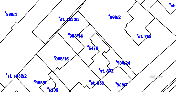 Parcela st. 6478 v KÚ Rožnov pod Radhoštěm, Katastrální mapa