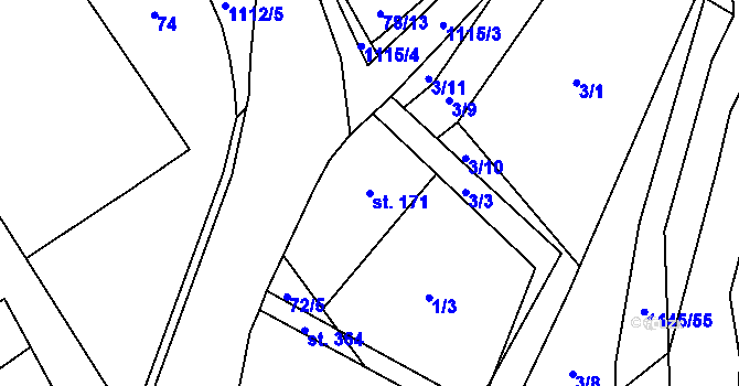 Parcela st. 171 v KÚ Rpety, Katastrální mapa