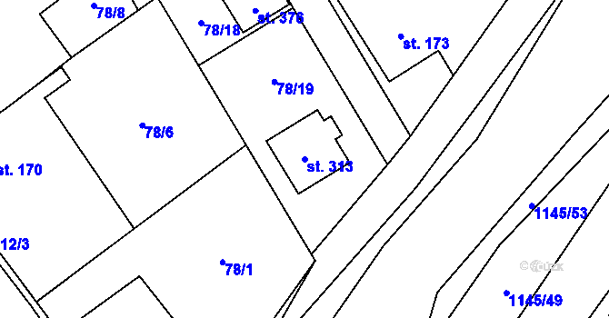Parcela st. 313 v KÚ Rpety, Katastrální mapa