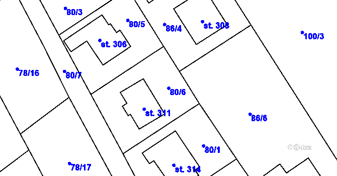 Parcela st. 80/6 v KÚ Rpety, Katastrální mapa