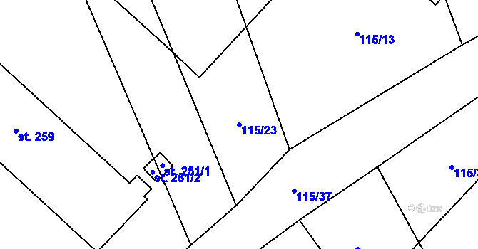 Parcela st. 115/23 v KÚ Rpety, Katastrální mapa