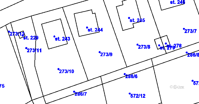 Parcela st. 273/9 v KÚ Rpety, Katastrální mapa