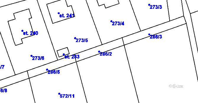 Parcela st. 286/2 v KÚ Rpety, Katastrální mapa