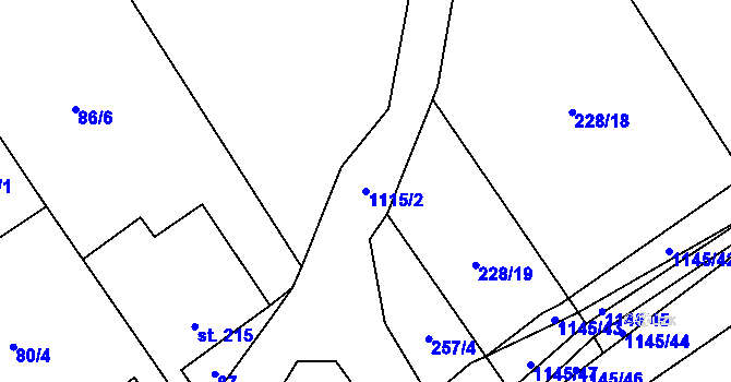 Parcela st. 1115/2 v KÚ Rpety, Katastrální mapa