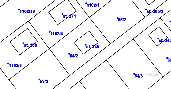 Parcela st. 345 v KÚ Rpety, Katastrální mapa