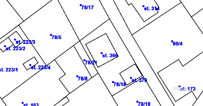 Parcela st. 366 v KÚ Rpety, Katastrální mapa