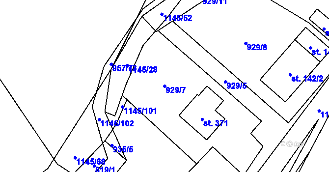 Parcela st. 929/7 v KÚ Rpety, Katastrální mapa