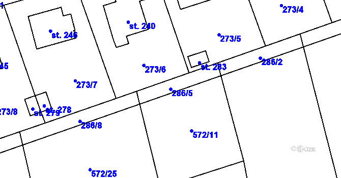 Parcela st. 286/5 v KÚ Rpety, Katastrální mapa