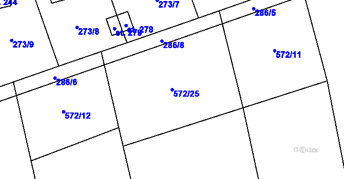 Parcela st. 572/25 v KÚ Rpety, Katastrální mapa