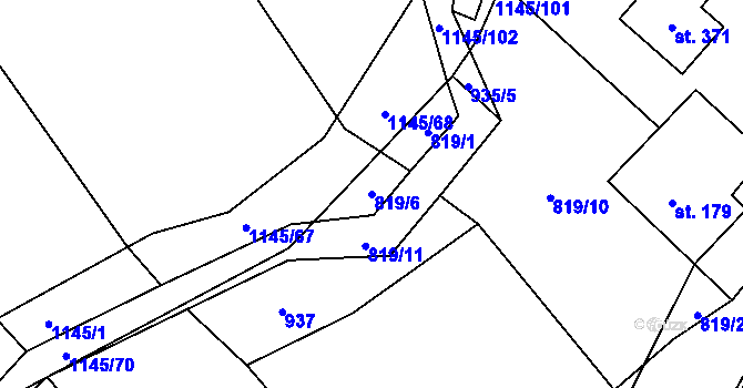 Parcela st. 819/6 v KÚ Rpety, Katastrální mapa