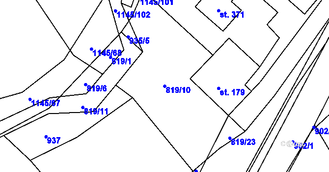 Parcela st. 819/10 v KÚ Rpety, Katastrální mapa