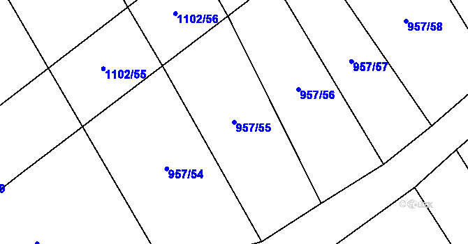 Parcela st. 957/55 v KÚ Rpety, Katastrální mapa