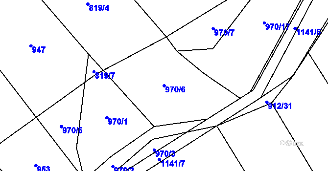 Parcela st. 970/6 v KÚ Rpety, Katastrální mapa