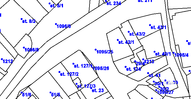 Parcela st. 1095/25 v KÚ Rpety, Katastrální mapa